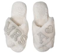 OJXTRDE MRS Bride Slippers Wedding Cross Band Slippers Open Toe White Bridal Theme Shoes Bridal Shower Gift for Wedding Day Hen Party