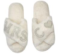 OJXTRDE MRS Bride Slippers Wedding Cross Band Slippers Open Toe White Bridal Theme Shoes Bridal Shower Gift for Wedding Day Hen Party