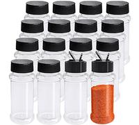 OJYUDD 16 Pack 3.4oz/100ml Plastic Spice Bottles Set,Empty Seasoning Containers with Black Cap,Clear Reusable Containers Jars for Spice,Herbs,Powders,Glitters