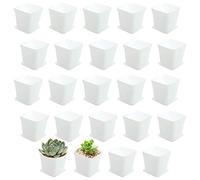 OJYUDD 3inch White Square Plastic Pots with Saucer, Drainage Hole, 24 Pcs, for Flower/Plant, Home,Company,Office and Garden(White)
