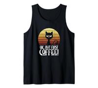 Ok But First Coffee Retro Sunset Moody Black Cat Tank Top