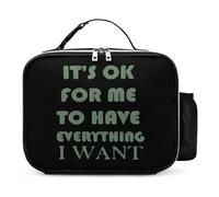 OK For Me To Have Everything I Want Reusable Insulated Lunch Bag Tote Handbag Leather Portable Cooler Bags for Men Women