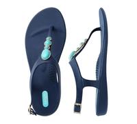 Oka-B Women's Carson Isla T-Strap Flip Flop Sandal with Blue Stone Charms, Sapphire, 7 UK
