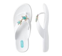 Oka-B Women's Elle Lizzie Flip Flop Sandal with Sea Turtle Charms, Salt, 8-9