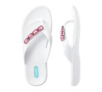 Oka-B Women's Elle Lumi Flip Flop Sandal with Red Gem Charms, Salt, 10-11