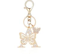 OKAICEN Gold Plated Alphabet Initial Letter Keyring Keychain for Women Girls Crystal Key Chains for Wallet Backpack Bag Charm, Butterfly Letter a, One Size