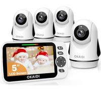 OKAIDI Video Baby Monitor with 4 Cameras, 5" Display Baby Monitor No WiFi, 30H Battery and 1000ft Range, 2-Way Talk, 8 Lullabies, Remote Pan-Tilt-Zoom Baby Camera for Baby Pet Elderly