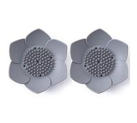 Okami Products Japanese Flower Silicone Soap Dish - Pack of 2 Soap Holder (Grey)