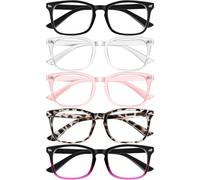 Okany 5 Pack Reading Glasses Blue Light Blocking Women Men, Square +3.50