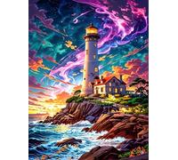 OkarinaArt Diamond Art Kits Adults Lighthouse, DIY 5D Diamond Painting Kit for Adults, Seaside Scenery Full Round Drill Gem Art Dots Beginners, Perfect for Home Wall Decor 12X16 Inch