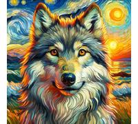 OkarinaArt Diamond Art Kits Adults Wolf, DIY 5D Diamond Painting Kit for Adults, Starry Night Full Round Drill Gem Art Dots Beginners, Perfect for Home Wall Decor 14X14 Inch