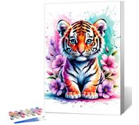 OkarinaArt Paint by Numbers for Adults with Frame Tiger, Painting by Numbers for Adults with Frame Animal, DIY Acrylic Framed Adult Paint by Number Canvas Kits, Perfect for Home Decor 8 X 12 Inch