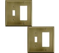 OKAWYC Toggle/Decorator Light Switch Cover Aria Metal Wall Plate, 2-Pack Antique Brass 2 Gang, for Receptacle Dimmer Switch GFCI Outlet Decorative Wallplate, Durable