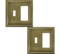 OKAWYC Toggle/Decorator Light Switch Cover Luca Metal Wall Plate, 2-Pack Antique Brass 2 Gang, for Receptacle Dimmer Switch GFCI Outlet Decorative Wallplate, Durable