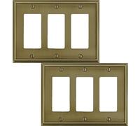 OKAWYC Triple Decorator Light Switch Cover Aria Metal Wall Plate, 2-Pack Antique Brass 3 Gang Triple Rocker, for Receptacle Dimmer Switch GFCI Outlet Decorative Wallplate, Durable