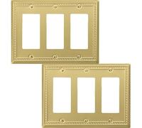OKAWYC Triple Decorator Light Switch Cover Belaire Beaded Metal Wall Plate, 2-Pack Brushed Brass 3 Gang Triple Rocker, for Receptacle Dimmer Switch GFCI Outlet Decorative Wallplate, Durable