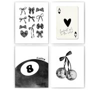 okaxscm Black Coquette Trendy Preppy Wall Art Prints Set of 4, Coquette Room Decor, Preppy Room Decor Aesthetic, Black Bow Disco 8 Ball Cherry Wall Decor Posters for Girls Bedroom Dorm, 8x10 Unframed