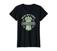 Okay But First Asparagus Chef or Foodie Value Graphic T-Shirt, Women, Black, XS