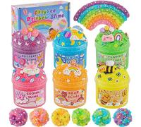 Okaybee 6 Pack Snow Fizz Crunchy Slime Kit, Rainbow Slime for Kids, with Slime Charms & Add-ins, Slime Party Favors Sensory Toys, Holiday Birthday Easter Hallowmas Christmas Girls Gift & Boys Gift