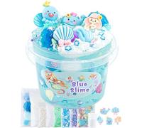 Okaybee Mermaid Crystal Slime Kit - Blue Clear Bucket, Party Favors for Kids, Glimmer Crunchy Includes 9 Packs of Add-ins, Stress Relief for Girls and Boys Ages 8-12