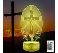 Okayera 3D Jesus Cross Night Light, Optical LED Religious Gift Lamp, Illusion 16 Color Changing + Remote Control, Christian Catholic Birthday Confirmation Mothers Day Gift to Mum Women Kid