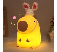 Okayera Capybara Night Light with Bunny Hat, Cute Animal Squishy Silicone Lamp for Girls Bedroom, Portable Dimmable & Timer & Rechargeable Nightlight, Home Decor Kids Nursery Birthday Christmas Gifts