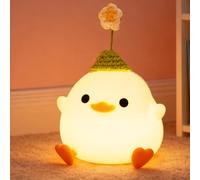 Okayera Dodo Duck Night Light, Cute Flower Duck Lamp, Portable Rechargeable Timer Dim + USB, LED Silicone Bedside Kids Bedroom Decor, Best Birthday Easter Gift