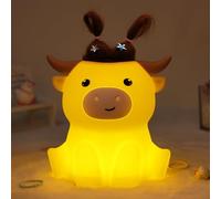 Okayera Highland Cow Squishy Night Light, Fluffy Funny Toy for Kids, Hair Changeable Animal Lamp with 2 Levels Dimmable, Rechargeable LED Gift for Baby Boys Girls, Cow Lovers