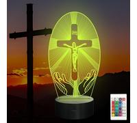 Okayera Jesus Cross Night Light, Religious 3D Illusion Optical Hologram LED Lamp, 16 Color-Changing, Remote Control, Timer, Creative Christian Birthday Commemorate Gift for Mum Women Men
