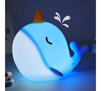 Okayera Whale Night Light, Narwhal Squishy Night Lamp with 3-Level Dimmable & 30 Mins Auto-Off & Rechargeable, Cute Bedside Animal Whale Decor for Nursery, Baby Kids Room(Blue)