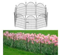Okaygardn Metal Garden Fence Animal Barrier, 1 Gate+7 Panels No Dig Dog Fence Barrier, 36in(H) X27in(L) Outdoor Temporary Fencing, Arched Flower Garden Fencing for Yard, Animal Ground Stakes, Black