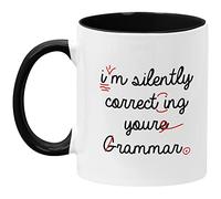 Okaytee English Teacher Mug - I'm Silently Correcting Your Grammar - Funny English Teacher Grammar Gift Idea For Men and Women 11oz Two-Tone Mug White And Black