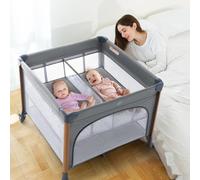 okaytwins Twin Bassinets for Baby, Double Bassinet Bedside Sleeper for Infants, Double Bassinets Sleeper for 2 Babies, Infant Co Sleeper Bedside Crib Attaches to Bed, Grey