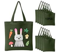 OKBA 10-Pack Blank Reusable Grocery Shopping Cloth Bags canvas tote bags Bulk DIY custom (Army Green canvas tote*10pcs)
