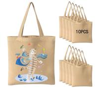 OKBA 10-Pack Blank Reusable Grocery Shopping Cloth Bags canvas tote bags Bulk DIY custom (Khaki canvas tote*10pcs)
