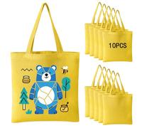 OKBA 10-Pack Blank Reusable Grocery Shopping Cloth Bags canvas tote bags Bulk DIY custom (Yellow canvas tote*10pcs)