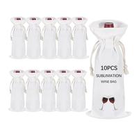 OKBA 10 PCS Sublimation wine gift bag blank, Canvas wine bottle bag with drawstring, Reusable Wine Bags,Suitable for sublimation, screen printing, DIY graffiti