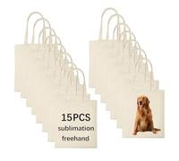 OKBA 15 pcs Blank Canvas Bags bulk,Sublimation Tote Bags,polyester tote bags for sublimation 31x36cm,DIY customization crafts, White, L