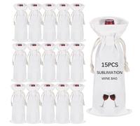 15 PCS Sublimation Wine Gift Bag Blank, Canvas Wine Bottle Bag with Drawstring, Reusable Wine Bags,Suitable for Sublimation, Screen Printing, DIY Graffiti
