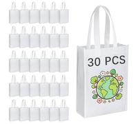 OKBA 30 Pcs Sublimation Tote Bag Bulk 11.4 x 8.1 x 3.1 Inch Non Woven Shopping Bag with Handle Reusable Grocery Gift Tote (White)