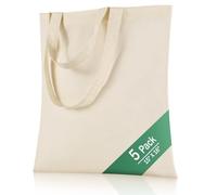 OKBA 5 Pack 15'' X 16'' Natural Cotton Tote Bags（Beige）, Lightweight Blank Bulk Shopping Bags Reusable Grocery Cloth Bags，Suitable for Crafts, DIY, Painting，Gift, Activity