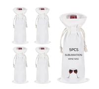 OKBA 5 PCS Sublimation wine gift bag blank, Canvas bottle with drawstring, Reusable gift Bags,Suitable for sublimation, screen printing, DIY graffiti