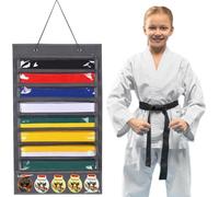 Okdance Karate Belt Display Rack, Felt Wall Hanging Karate Belt Display Holder Bag, Dust Proof Martial Arts Belts Organizer Holds for Taekwondo Sparring Medal Storage Adults Kids Gift