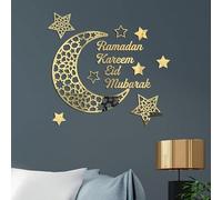 Okdance Ramadan Mubarak Decorations for Home Ramadhan Decoration Wall Stickers Eid Decor Moon Star Acrylic Walls Decals for Islamic Muslim Home (Gold)