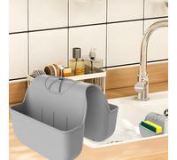OKeanu Silicone Sink Saddle Caddy Organizer Rack, Sponge Holder for Kitchen, Over Faucet Hanging Organizer Accessories Basket - Gray