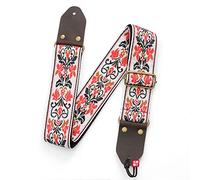Okeeyseda 1 Piece Guitar Ukulele Strap Embroidered Guitar Strap Leather Shoulder Strap (White)
