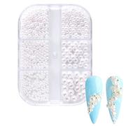 Okeeyseda 1Box Pearl Decorations Nail Charms White Round Nail Parts Gold Steel Beads Balls Jewelry Nail Art Accessories Color:ZZ13