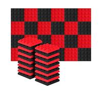 Okeeyseda 24Pcs 25X25X5Cm Studio Acoustic Soundproof Foam Pyramid Noise Insulation Sound Absorption Treatment Panels Black+Red
