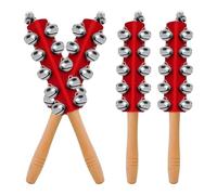Okeeyseda 4 Pcs Christmas Bells Wooden Handle Jingle Bells Instrument Musical Hand Bell Musical Percussion Instrument