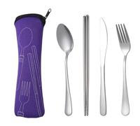 Okeeyseda 4 Piece Portable Spoon Fork Steak Knife Set Stainless Steel Travel Cutlery Tableware with Bag